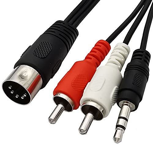Seadream Cavo adattatore audio da 1,8 m DIN a 5 pin a doppio RCA; spina DIN a 5 pin a 2 RCA e 3 porte da 3,5 mm