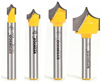 YONICO Groove Point Cutting Roundover Router Bit 4 Bit Set 1/4-Inch Shank 13470q