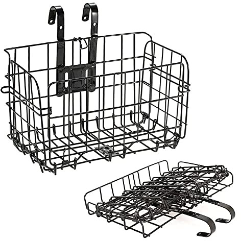 Universal Fahrradkorb faltbar für vorne & hinten | Belastbarkeit: 25 kg | abnehmbarer Hinterradkorb [schwarz] | Citybike Taschenträger Träger mit 2 Haken [Befestigung am Lenker oder am Gepäckträger]