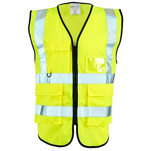 Hi Viz Executive Vests - Zip Fastening High Visibility Reflective Protective Safety Work Tops - Hi Vis Security Workwear Waterproof Vests