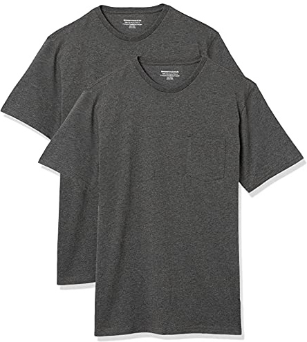 Amazon Essentials mäns normal passform kortärmad rund hals ficka t-shirt, paket med 2, kol ljung, Large
