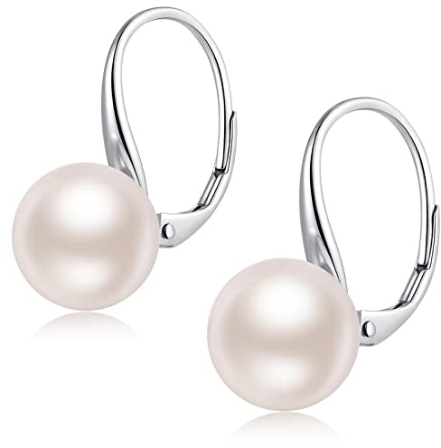 jiamiaoi Perlenohrringe Silber 925 Hängend Perlen Ohrringe Creolen mit Perlen 18K Weißgold platted 925 Sterling Silber Ohrringe Perle 8mm-10mm Perlen Ohrhaenger
