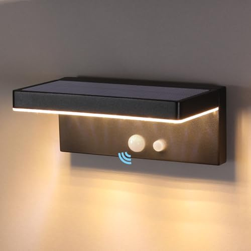 DAWALIGHT Solarlampen für Außen mit Bewegungsmelder 3 Modi IP44 Wasserdichte Außenlampe Solar Wand Solarleuchten für Garten Hof Stufen Haustüren Rasen Haus Garage, Aluminium, Schwarz