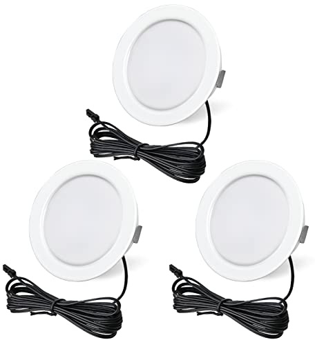 URing LED-spotlight, infälld 12 V, dimbar LED-spotlight, 3,5 W, 3 000 K, varmvit, 3 000 LM, extra platt, infälld LED-taklampa, möbellampor med 2 m kabel, set om 3, vit