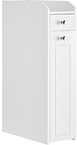 VASAGLE Badezimmerschrank klein, Badschrank schmal, Kleiner Schrank für Toilettenpapier, Toilettenschrank mit Schubladen, Aufbewahrungsschrank stehend, für kleine Räume, weiß BBC847P31