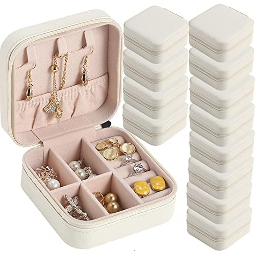 CIPIDI Travel Jewelry Case Bridesmaid Gifts Box,12 Pack Small Jewelry Box Mini Jewelry Organizer,PU Leather Portable Earring Storage Box for Women Girls Bridesmaid Proposal Gifts