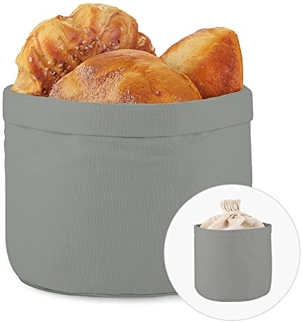 ecooe Brotkorb Stoff Brötchenkorb mit Kordelzug Brotbeutel Ø 20 cm modern Brottasche Baumwolle Grau Brotkasten Brotbox Brötchenbeutel Staubdicht