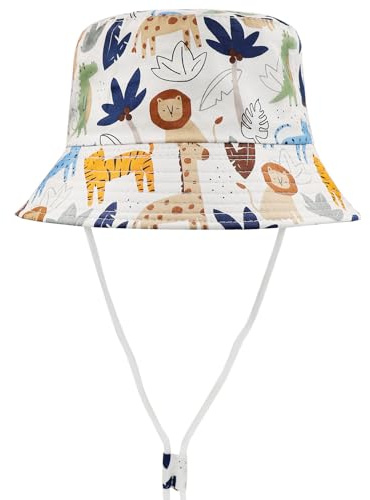 FenFang Sonnenhut Baby Kinder, Fischerhut Kind Jungen Mädchen, Sonnenmütze mit Kinnriemen, Eimerhut Strandhut Kappe Mütze Frühling Sommer