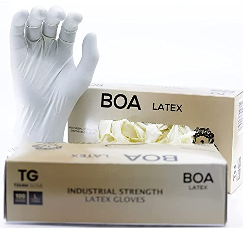 TG TOUGH GLOVE BOA LATEX | (XL) Latex Gloves (Pack Of 100) | Durable White Gloves Disposable Gloves | DIY Rubber Gloves Powder Free Gloves | Soft Lightweight Latex Gloves