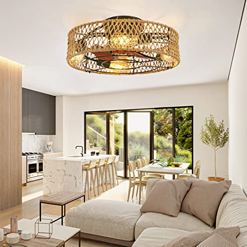 ATEEZ Vintage Lampadario con Ventilatore da Soffitto 6 velocità Motore Reversibile Farmhouse Ventilatore da Soffitto con Luce eTelecomando Silenzioso Lampadario Ventilatore Letto Sala Soggiorno-B
