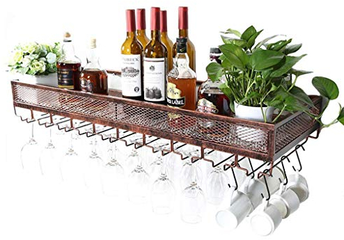 Portabottiglie da parete con ripiani galleggianti, porta bottiglie e vetro, porta vino rustico, scaffale da parete, scaffale da parete, scaffale da parete vintage LOFT da parete