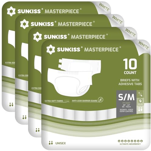 SUNKISS Masterpiece Windeln für Erwachsene, Weiß, Größe S/M, 40 Stück | Ultimative Saugfähigkeit, Einweg-Inkontinenzslips für Männer und Frauen, Mit Tabs, Auslaufschutz bei Blasenschwäche