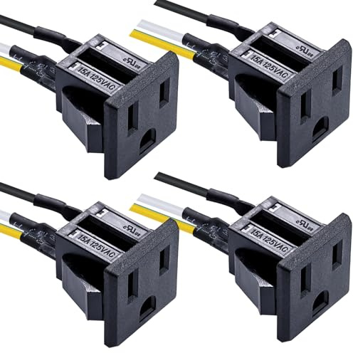 mznowsea 4Pcs US Power Socket Plug Panel 3 Pins 15A 125V AC Panel Mount Outlet Industrial Plug Female Connectors Adapter with 18AWG Connection line