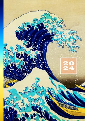 2024: A5 Taschenkalender 1 Woche auf 2 Seiten Wochenplaner | Kalenderbuch Planer | Terminkalender Organizer | Terminplaner Buchkalender | Jahresplaner Wochenkalender | Kanagawa Welle