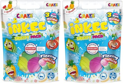 INKEE Craze Fruity | 6er Pack Frucht-Düften Badebomben, 3 Mini-Badekugeln mit Kirsche Limette und Ananas Duft, 3X 10 g