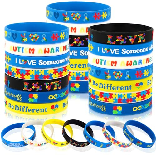 JUNEBRUSHS Silikon-Armbänder für Autismus, bunt, Puzzleteile, inspirierende Gummi-Armbänder, Zubehör für Kinder und Erwachsene, Autismus-Bewusstsein, Party-Dekorationen, Geschenkzubehör (7 Designs),