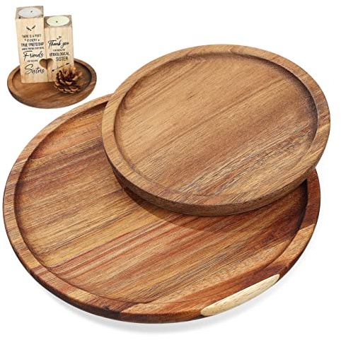 Amosfun 2pièces Plateaux Ronds Bois Naturel pour Décoration Et Service Accessoire De Table Acacia pour Cuisine Et Salon