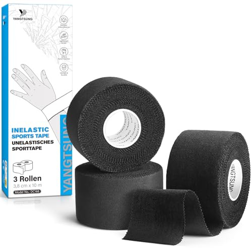 YANGTSUNG Sport Tape, 3 Rouleaux 3,8 cm x 10 m Ruban Adhésif Sport Non Élastique, Tape pour Doigt Articulation, déchirable, Tape Sportive douce pour la Peau, Handball Football Volleyball Hockey