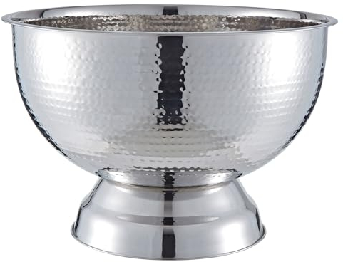 Buckingham Premium Wine Cooler Large Punch Bowl Stainless Steel Champagne Ice Bucket Durable Rolled Edge Professional Grade Party Drinks Holder 17.5 litres 40 cm (Hammered Effect)