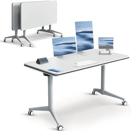 ZanyCajole Schreibtisch Weiß Faltbare Konferenztisch mit Rollen,Mobiler Computertisch Rollbarer Besprechungstisch, Geeignet für Büro, Besprechungsraum, Klassenzimmer (M1915, 2pcs140cm)