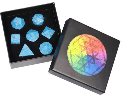 Nupuyai Blau Howlith Türkis Stein polyedrische Würfel Kristall Set für DND | Würfel Set aus Stein für DND RPG MTG, Dungeon and Dragons, Tischspiele, Kristall Polyeder Würfel Set Geschenk