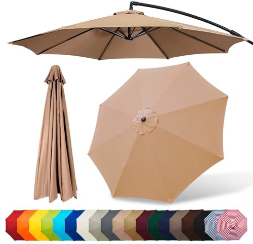 300cm Sonnenschirm Ersatzbezug UV-Schutz 8 Streben Ampelschirm Bezug 230cm 270cm Terrassenschirm Bespannung Stoffbezug Outdoor Markt Tisch Schirm Baldachin Ersatz Stoff(Light coffee,300cm/9.8ft)