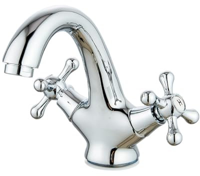 Eovem - Grifo mezclador para lavabo, doble palanca cruzada, grifo mezclador para lavabo de baño, latón victoriano, cromado, tradicional