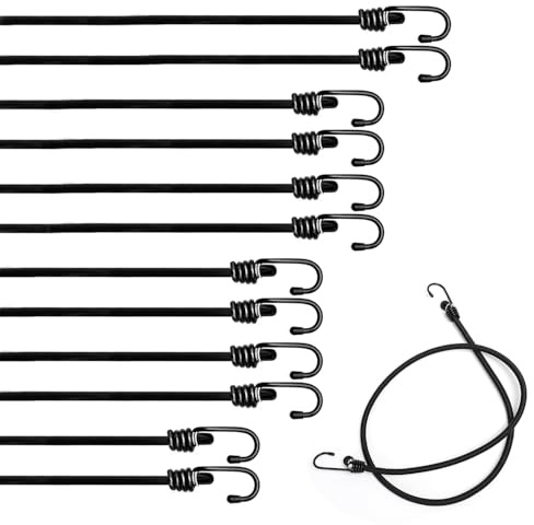Zasvec Spanngummi mit Haken 12 Stück Expander mit Haken Elastische Gepäckspanner mit Haken Gummispanner mit Haken Verstellbar Spanngurte mit Haken für Gepäck, Camps, Planen, in 4 Längen, Schwarz