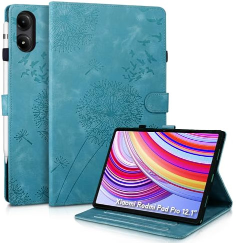 Rostsant Custodia per Xiaomi Redmi Pad Pro 4G/5G 12.1 Pollici Cover Nuova in pelle PU ripiegabile da Custodia in pelle con stampa dente di leone per Xiaomi Redmi Pad Pro 4G/5G 12.1 Pollici Blu