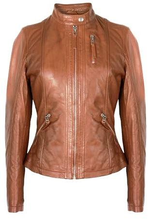 Zerimar Chaqueta Mujer de Cuero - Chaqueta Mujer Invierno - Chaquetas Mujer Primavera - Cazadora Mujer Diseño de Moda - Chaqueta Mujer - Color Cuero - Talla M