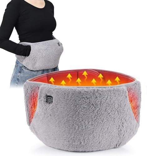 Period - Almohadilla térmica eléctrica para cinturón con 3 niveles de calor, calentador de espalda portátil con correas ajustables para mujeres y niñas (gris)