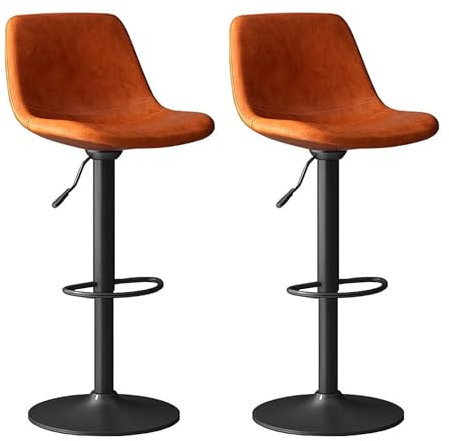 Moderne Barhocker aus Leder, 2er-Set, höhenverstellbar, drehbar, Barhocker mit Rückenlehne und Fußstütze, gepolsterte Bistrostühle für Küchentheke, Braun