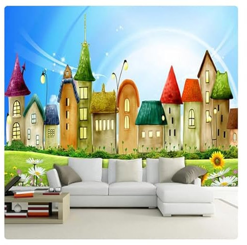 Benutzerdefinierte jede Größe Wandtuch Wandmalerei Cartoon Haus Schloss Fototapete für Kinderzimmer Schlafzimmer Dekor Wandbild Papel De Parede*350 cm x 256 cm (137,8 x 100,8 Zoll)