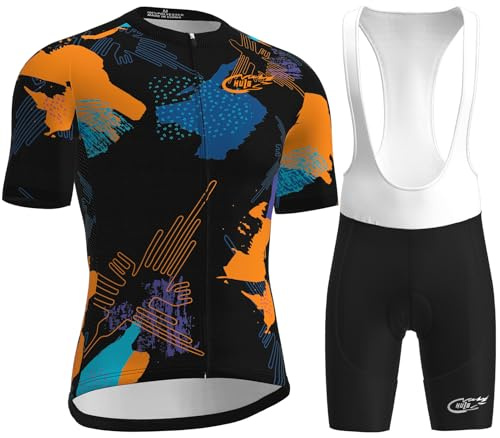 HULG Tuta Ciclismo Uomo,completo Uomo Manica Corta,completi Ciclismo Squadre,Tuta Da Triathlon Imbottita 9D, Traspirante E Ad Asciugatura Rapida, Ideale Per Allenamenti Di Ciclismo (Color-03-A,M)