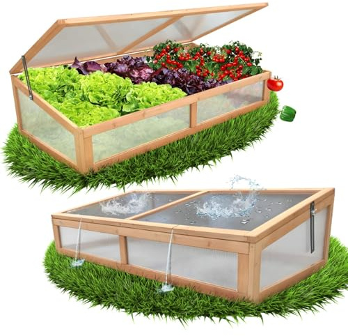Coemo Frühbeetaufsatz Holz, 120x40x30 cm, Gewächshaus-Abdeckung | Für Hochbeet, wetterfester Frühbeetkasten mit Deckel, Schutz für Jungpflanzen & Gemüse, Bausatz Outdoor
