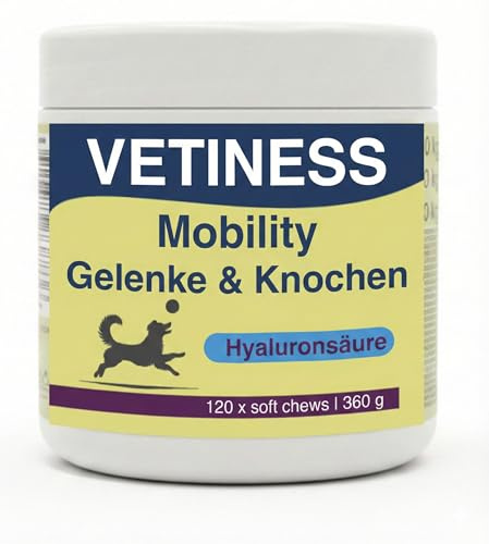 vetiness Mobility Gelenk Soft Chews Hund – 120 Stück – mit Hyaluronsäure, Glucosamin, Chondroitin & MSM – Gelenktabletten Hund zur Unterstützung von Gelenken & Beweglichkeit | Canine Booster Hunde