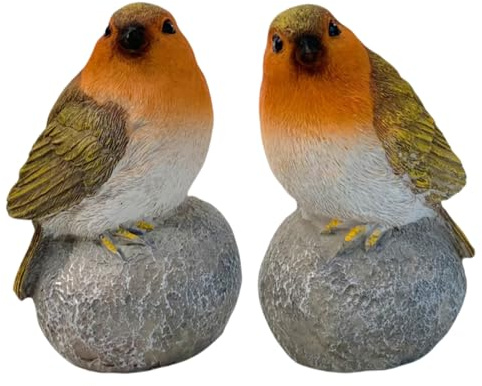 Garten-Rotkehlchen-Vogel-Ornament auf Stein, Vogel-Gartenstatue, Gartenskulpturen, Dekoration, mit wetterbeständigem Harz und realistischen Details, 13,5 x 7,5 x 6,7 cm, für Balkon, Terrasse, Hof