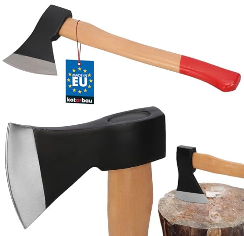 KOTARBAU® Dubbellänkad yxa för trähackning, 1 000 g av stål med impregnerat trähandtag, handyxa med skärskydd, universalyxa, för bearbetning av trä, spalthammare, överlevnad, hatchet camping