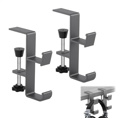 xyuayamz Support Casque, Support Casque Bureau, Porte Casque Gaming Convient aux Bureaux de 1,4 à 5,8 cm, Accessoire Bureau pour écouteurs, Sacs à Dos, Câbles de données, 2 pièces, Gris