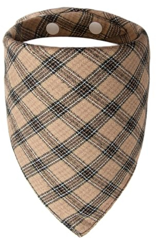 ICEMOOD Hunde Bandana – Karo-Halstuch mit Druckknopf, weich, atmungsaktiv & waschbar, Accessoire für kleine und mittelgroße Hunde (3–15 kg), Beige Karo