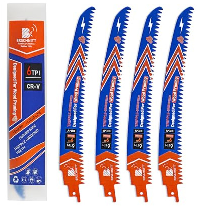 BRSCHNITT Japanese Teeth Reciprocating Saw Blades 9 4PCS - Curved Edge Wood Pruning Saw Blades 6TPI for Tree Trimming,Wood Cutting,Cr-V Sabre Saw Pruning Blade