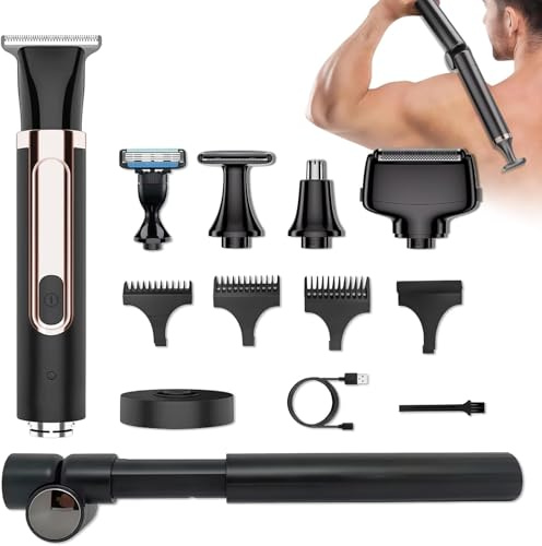 Electric Back Shaver for Men,4 in 1 Mens Body Grooming Kit Body Hair Trimmer with Adjustable Extension Handle Waterpoof Cordless USB Bodys Groomer Kit for Private Parts Beard Back Nose