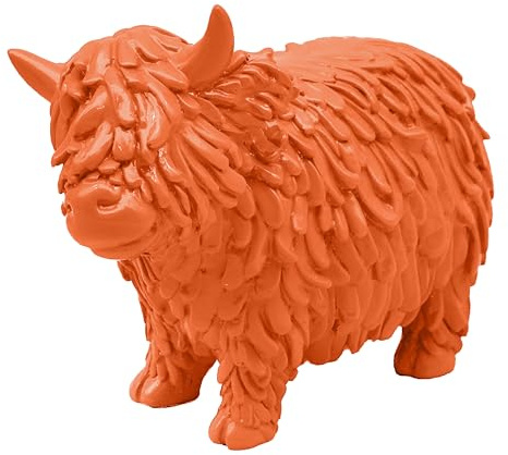 Lesser & Pavey Highland Cow Orange Decor Figurine | Bright Orange Finish, Decorative Style, Artistic Shelf Accent, Stable Base, Ideal for Home and Office Decor, Excellent Gift