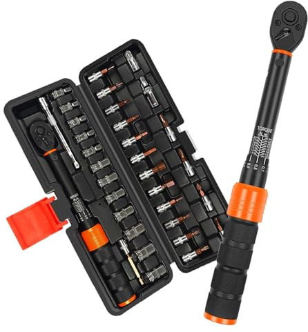 Neuytiky Clé Dynamométrique 1/4 2-24Nm 33 Pièces pour Velo Moto Voiture, Clé à Cliquet 72 Dents ±3%, Kit Cle Dynamometrique avec Adaptateur et Extension - Maintenance Mécanique