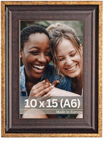 VictoR Vintage Bilderrahmen Pablo Schwarz Gold 10x15cm (A6) – Leiste 35x25mm - bruchsicheres Acrylglas - eleganter Fotorahmen A6
