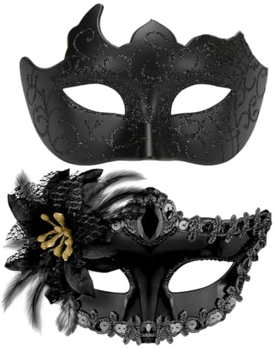 HUKUMA Maskerade Masken Männer & Damen, Schwarze Maskenball Masken Spitzenmasken Augenmasken, Venezianische Masquerade Maske für Karneval Halloween Fasching Kostümfeste Party