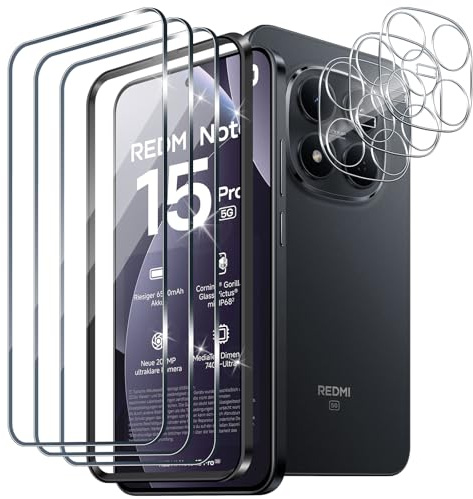 Xunzii Schutzfolie für Xiaomi Redmi Note 15 Pro 5G für Panzerglas, 3 Stück Displayschutzfolie und 3 Stück Kameraschutz, 9H Härte Anti-Kratzen Schutzglas, HD-Klar Panzer Schutz Glas, Bläschenfrei Folie