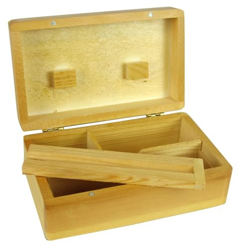 Ember Edge Premium Wooden Rolling Box for King Size Papers – Handcrafted Tobacco Rolling Gift Box with Storage Compartments Gift for Smokers Christmas Fathers Day Frinds (NATURAL)