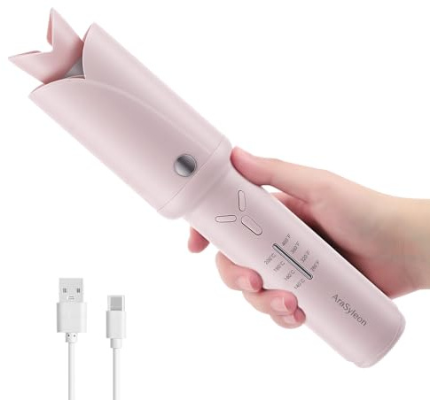 Cordless Hair Curler, Automatic Curling Iron Rechargeable On The Go Wireless Portable Self Rotating Safe Anti-Scald Curling Wand, 32mm, Pink