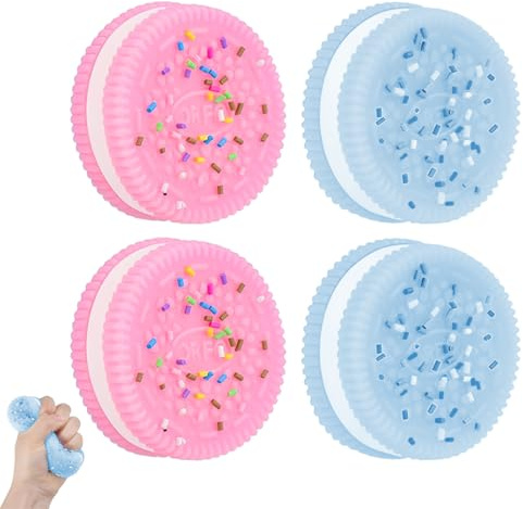 KYLOS 4 Stück Squeeze Toys, Squishy Spielzeug, Keks Stressabbau, Ultraweiche Dekompressions Entlüftung, Antistress Spielzeug In 2 Blau + 2 Rosa, 3.8Cm Länge 1Cm Höhe